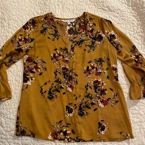 Rebecca Malone floral mustard yellow blouse.